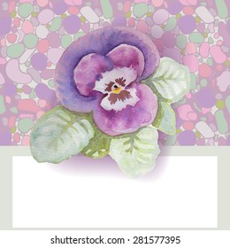 Greeting card with flower pansies. It contains clipping masks