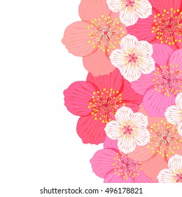 greeting card with flowering Japanese cherry. vector illustration