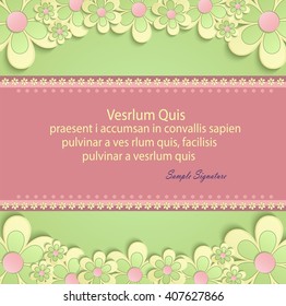 greeting card flowers 3D congratulations pink green vector 