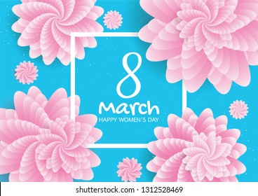 Greeting card with flowers background. 8 March, Happy women's day. Vector illustration