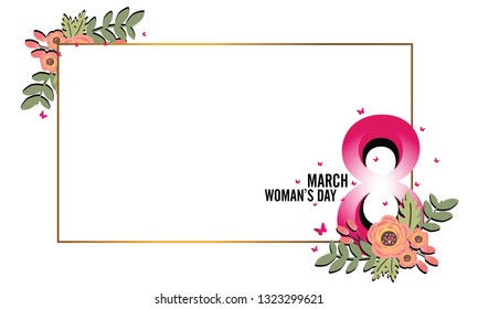 Greeting card with flowers background. 8 March, Happy women's day. Vector illustration - Vector