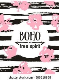 Greeting card flowers - Boho "free spirit". Vector hand painting illustration with flowers.