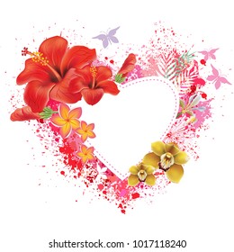 Greeting card with flowers and butterflies