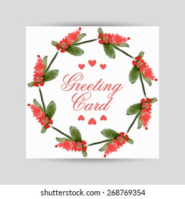 Greeting card with flowers in a circl. Vector illustration for your design
