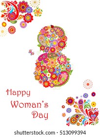 Greeting card with flowers decorative print for Womans Day