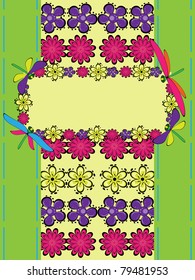 Greeting card with flowers and dragonfly