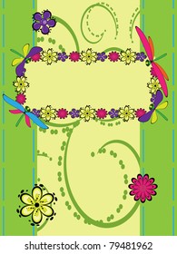 Greeting card with flowers and dragonfly