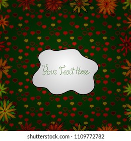 Greeting card with flowers. Floral background. On green, red and white colors. Birthday card or wedding invitation. Watercolor floral bouquet. Vector illustration.