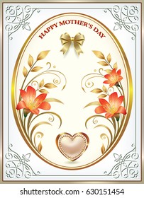Greeting card with flowers in the frame with an ornament for Mother's Day. Vector illustration
