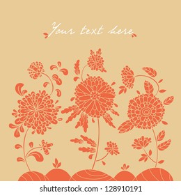 greeting card with flowers growing on the hills