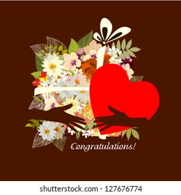 greeting card with flowers and heart