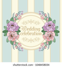 Greeting card with flowers and leaves. The concept of wedding ornament. Floral poster. Vector decorative greeting cards, invitation background design.