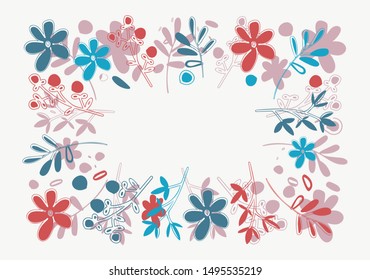 Greeting Card with Flowers and Leaves. Floral Frame with Copy Space.