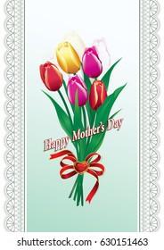 Greeting card with flowers for Mother's Day in frame with ornaments.Vector illustrations