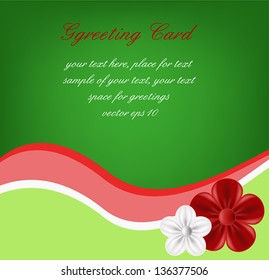 Greeting card, flowers on a green background