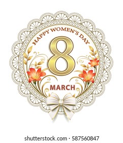 Greeting card with flowers on March 8, International Women's Day. Vector illustration