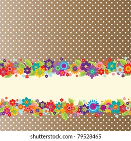 Greeting card with flowers, polkadot pattern (editable) and a banner for your own message