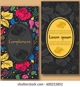 Greeting card with flowers roses, buds and leaves. For congratulations and invitations.