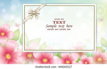 Greeting card with flowers and a sheet of paper.Vector illustration.