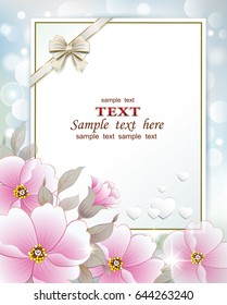Greeting card with flowers and a sheet of paper.Vector illustration.