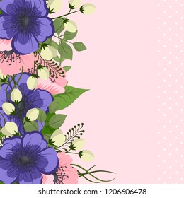 Greeting card with flowers, template. Vector frame