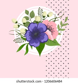 Greeting card with flowers, template. Vector frame