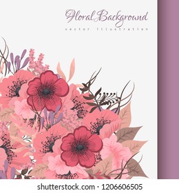 Greeting card with flowers, template. Vector frame