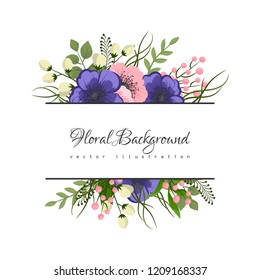 Greeting card with flowers, template. Vector frame