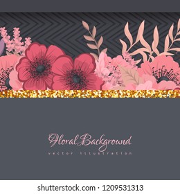 Greeting card with flowers, template. Vector frame