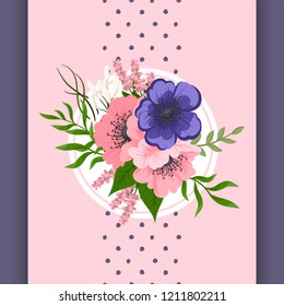 Greeting card with flowers, template. Vector frame