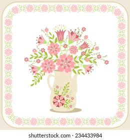 Greeting card with flowers. Vector