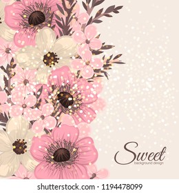Greeting card with flowers. Vector background.