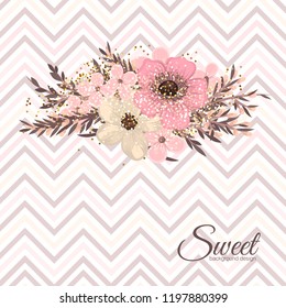 Greeting card with flowers. Vector background.