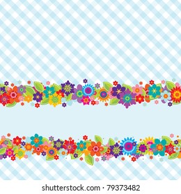 Greeting card with flowers, vichy pattern (editable) and a banner for your own message