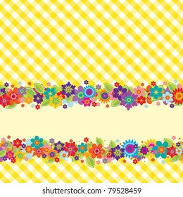 Greeting card with flowers, vichy pattern (editable) and a banner for your own message