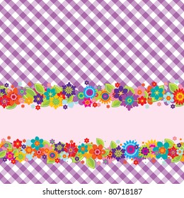 Greeting card with flowers, vichy pattern (editable) and a banner for your own message