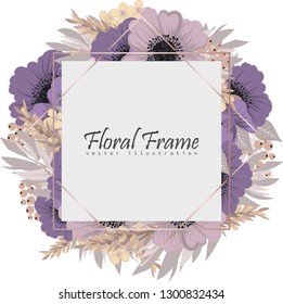 Greeting card with flowers, watercolor. Banner template. Vector frame