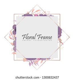 Greeting card with flowers, watercolor. Banner template. Vector frame