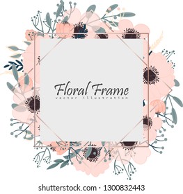 Greeting card with flowers, watercolor. Banner template. Vector frame