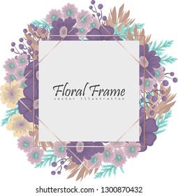 Greeting card with flowers, watercolor. Banner template. Vector frame