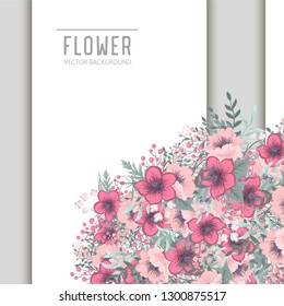 Greeting card with flowers, watercolor. Banner template. Vector frame