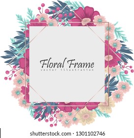 Greeting card with flowers, watercolor. Banner template. Vector frame
