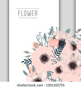 Greeting card with flowers, watercolor. Banner template. Vector frame