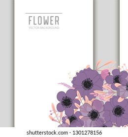 Greeting card with flowers, watercolor. Banner template. Vector frame