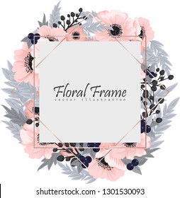 Greeting card with flowers, watercolor. Banner template. Vector frame