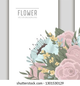 Greeting card with flowers, watercolor. Banner template. Vector frame