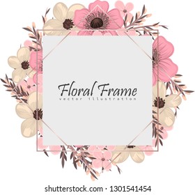 Greeting card with flowers, watercolor. Banner template. Vector frame