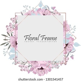 Greeting card with flowers, watercolor. Banner template. Vector frame