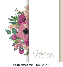 Greeting card with flowers, watercolor. Banner template. Vector frame