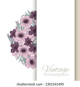 Greeting card with flowers, watercolor. Banner template. Vector frame